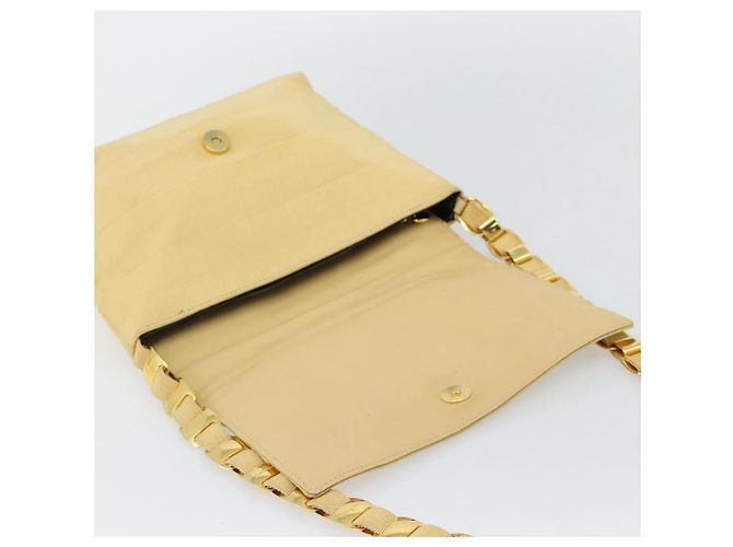 Borsa a tracolla con catena Salvatore Ferragamo in tela e pelle beige oro Auth ka4517A - vista 15