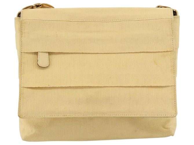 Borsa a tracolla con catena Salvatore Ferragamo in tela e pelle beige oro Auth ka4517A - vista 2