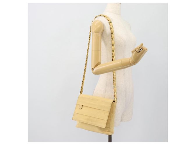 Borsa a tracolla con catena Salvatore Ferragamo in tela e pelle beige oro Auth ka4517A - vista 23