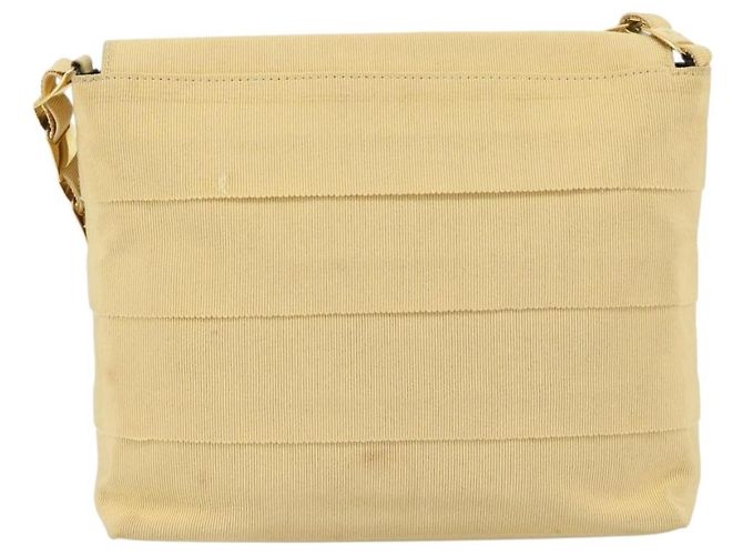 Borsa a tracolla con catena Salvatore Ferragamo in tela e pelle beige oro Auth ka4517A - vista 3