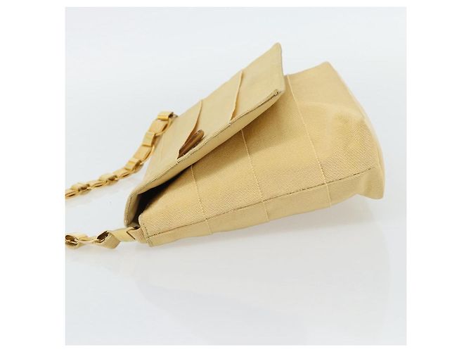 Borsa a tracolla con catena Salvatore Ferragamo in tela e pelle beige oro Auth ka4517A - vista 4