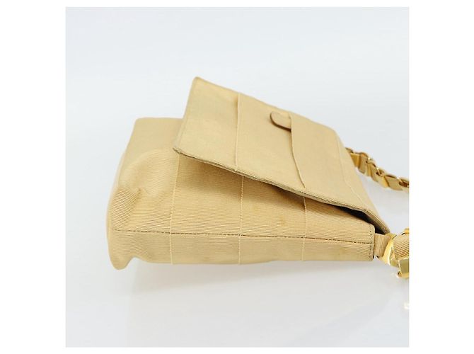 Borsa a tracolla con catena Salvatore Ferragamo in tela e pelle beige oro Auth ka4517A - vista 5