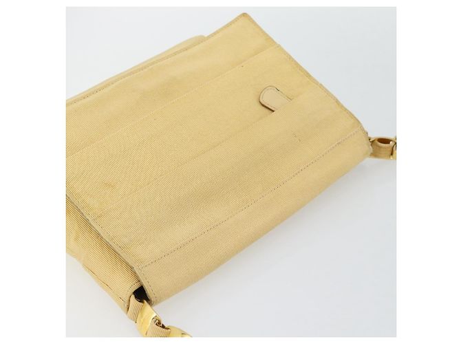 Borsa a tracolla con catena Salvatore Ferragamo in tela e pelle beige oro Auth ka4517A - vista 6