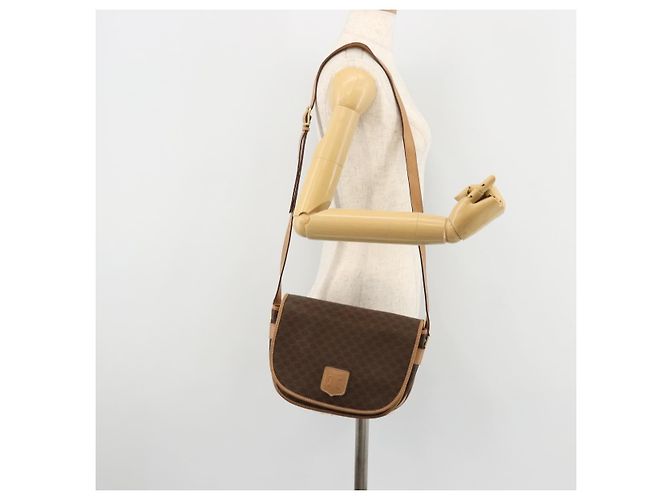 Céline Borsa a tracolla CELINE Macadam Canvas PVC Pelle Marrone Oro Auth ka4537 D'oro - vista 23