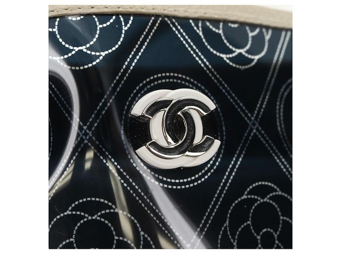 CHANEL Camelia Chain Shoulder Bag Vinyl Blue Silver CC Auth 171291SAM Argento - vista 15