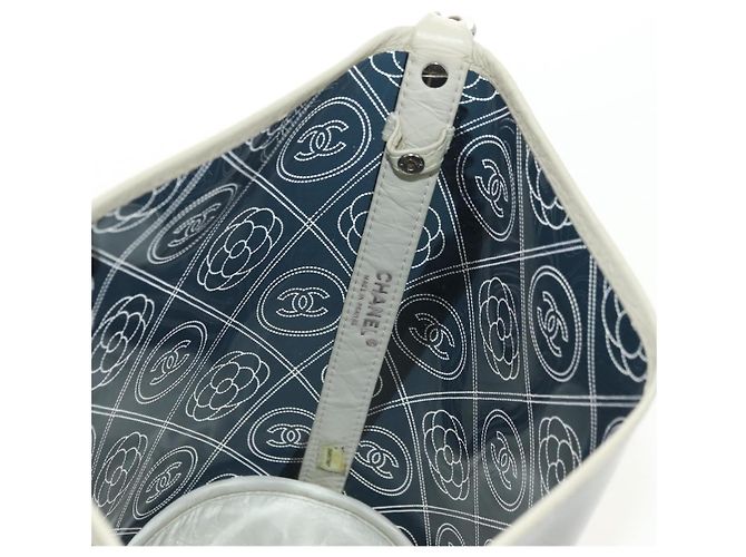 CHANEL Camelia Chain Shoulder Bag Vinyl Blue Silver CC Auth 171291SAM Argento - vista 20