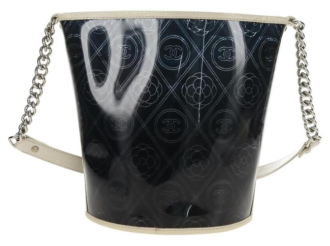 CHANEL Camelia Chain Shoulder Bag Vinyl Blue Silver CC Auth 171291SAM Argento - vista 3