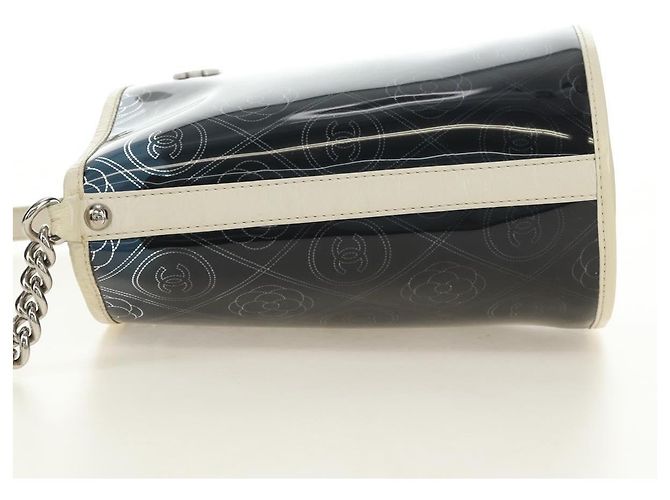 CHANEL Camelia Chain Shoulder Bag Vinyl Blue Silver CC Auth 171291SAM Argento - vista 4