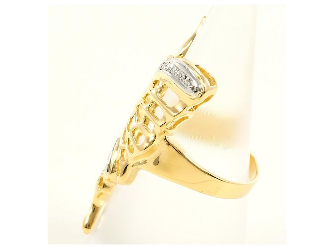Autre Marque 18K Gelbgold- und Platinring mit Diamant Golden - Ansicht 4