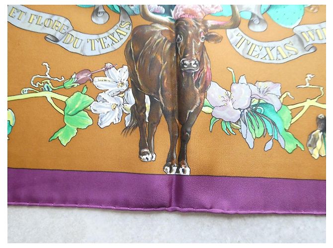 Hermès Seidentuch "Faune et Flore du Texas" Braun Pink Weiß Mehrfarben Grün - Ansicht 12