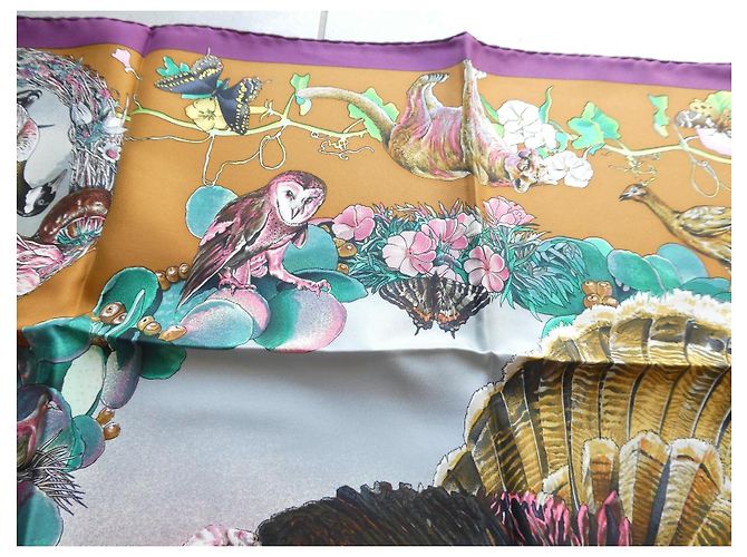 Hermès Seidentuch "Faune et Flore du Texas" Braun Pink Weiß Mehrfarben Grün - Ansicht 6
