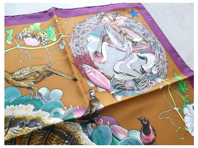 Hermès Seidentuch "Faune et Flore du Texas" Braun Pink Weiß Mehrfarben Grün - Ansicht 7