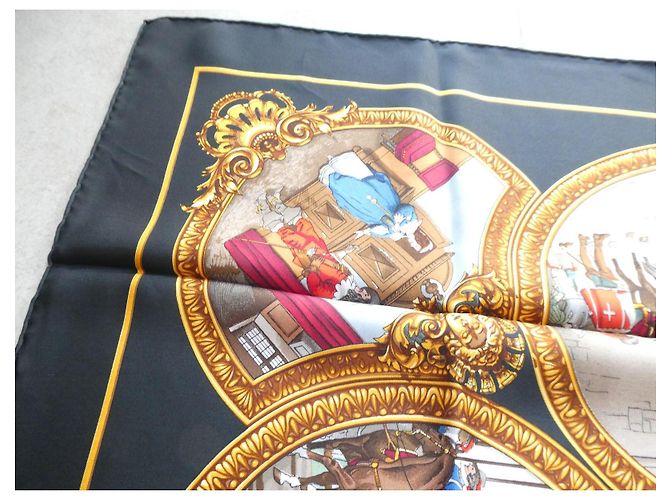 Hermès Lenço de seda "Les Trois Mousquetaires" Preto Multicor - vista 6