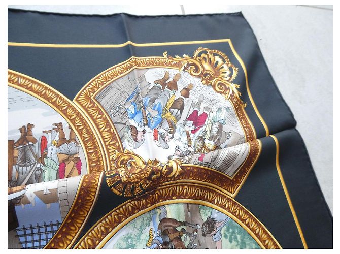 Hermès Lenço de seda "Les Trois Mousquetaires" Preto Multicor - vista 7