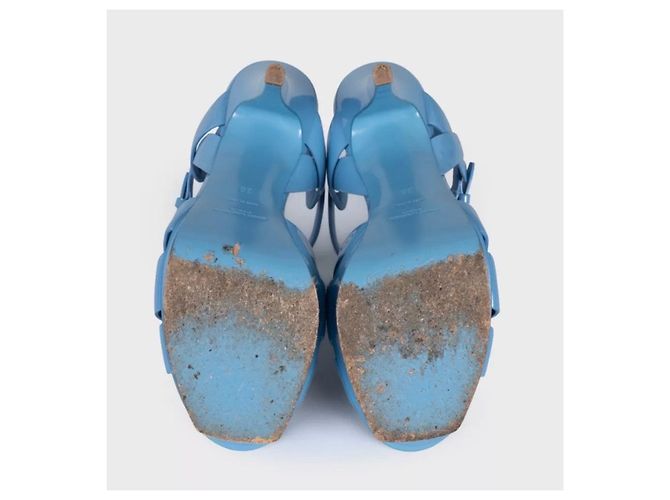 Sandali con plateau in pelle blu Saint Laurent Tribute Taglia 38 - vista 5