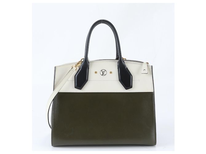 Louis Vuitton City Steamer MM Lederhandtasche Schwarz Weiß Grün Khaki - Ansicht 3