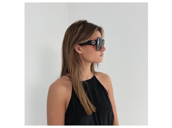 Gucci Occhiali da Sole Oversized Crystal - Nero e Oro - vista 2