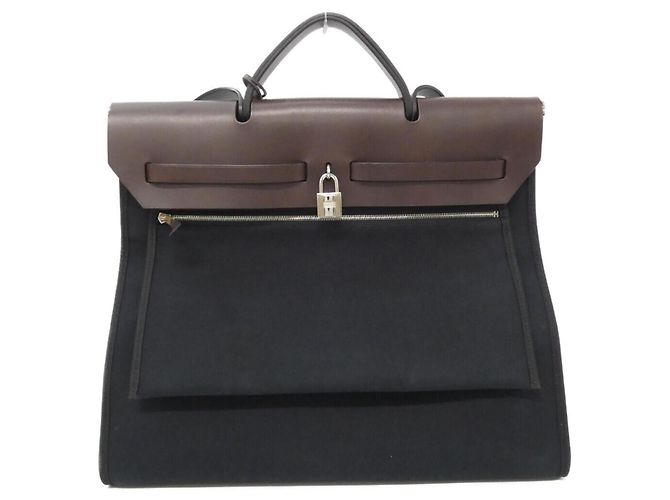 Hermès Borsa Hermes Herbag Zip MM Nero Damier ebene - vista 2