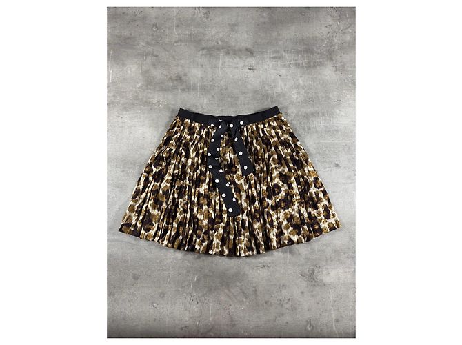 Falda plisada de seda Louis Vuitton estampado leopardo Castaño Negro Blanco Estampado de leopardo - vista 2