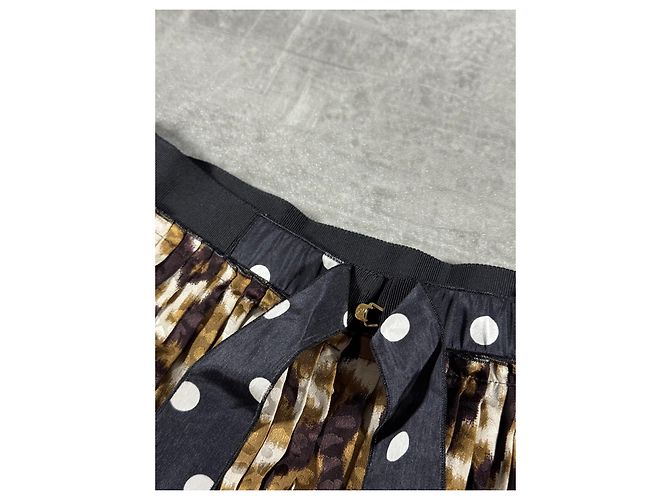 Falda plisada de seda Louis Vuitton estampado leopardo Castaño Negro Blanco Estampado de leopardo - vista 3