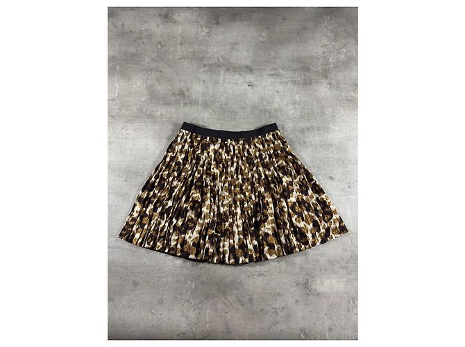Falda plisada de seda Louis Vuitton estampado leopardo Castaño Negro Blanco Estampado de leopardo - vista 4