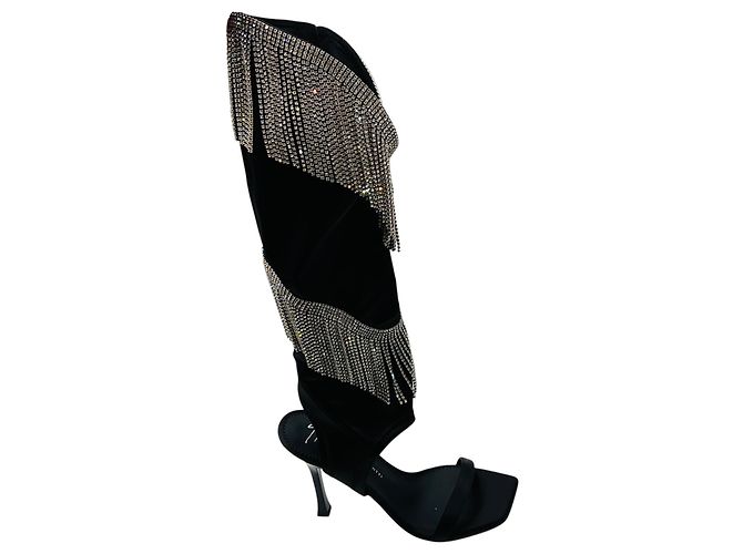Sandali in raso nero Demode 105 decorati con cristalli Giuseppe Zanotti - vista 2