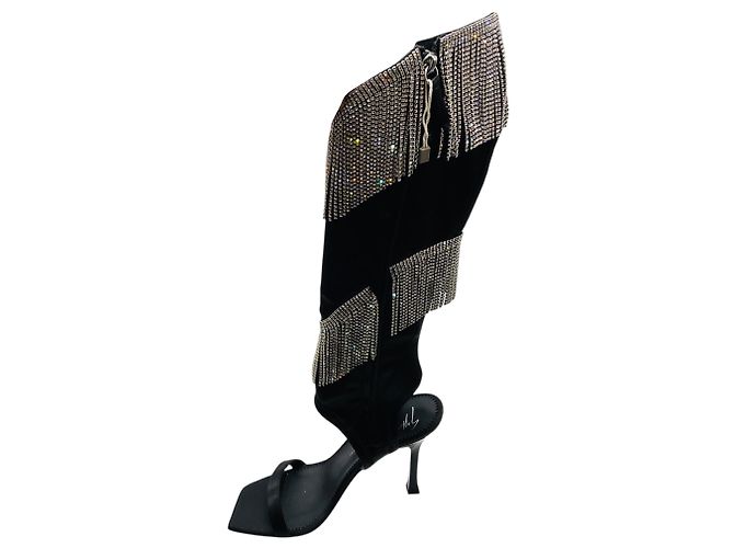 Sandali in raso nero Demode 105 decorati con cristalli Giuseppe Zanotti - vista 3