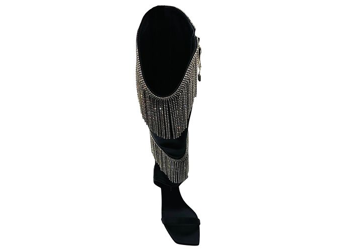 Sandali in raso nero Demode 105 decorati con cristalli Giuseppe Zanotti - vista 4