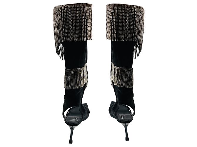 Sandali in raso nero Demode 105 decorati con cristalli Giuseppe Zanotti - vista 6
