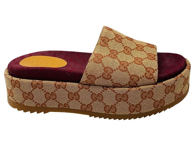 Sandali Slide Gucci Monogramma GG Beige / Rosso Mattone - vista 2