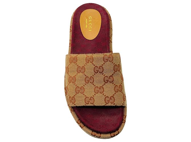 Sandali Slide Gucci Monogramma GG Beige / Rosso Mattone - vista 4