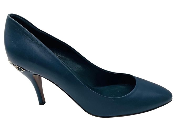 Décolleté in pelle blu con punta tonda classica Gucci - vista 2