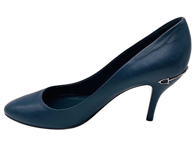 Décolleté in pelle blu con punta tonda classica Gucci - vista 3