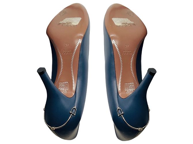 Décolleté in pelle blu con punta tonda classica Gucci - vista 6