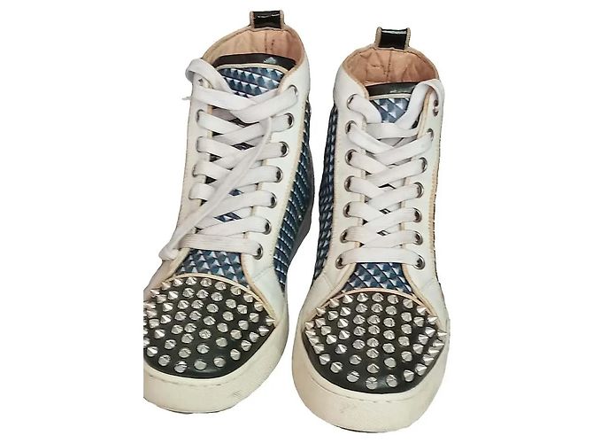 Christian Louboutin Sneaker Alte con Borchie Nero Bianco Blu - vista 2