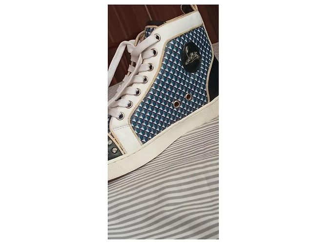 Christian Louboutin Sneaker Alte con Borchie Nero Bianco Blu - vista 3