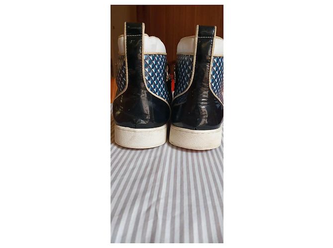 Christian Louboutin Sneaker Alte con Borchie Nero Bianco Blu - vista 7