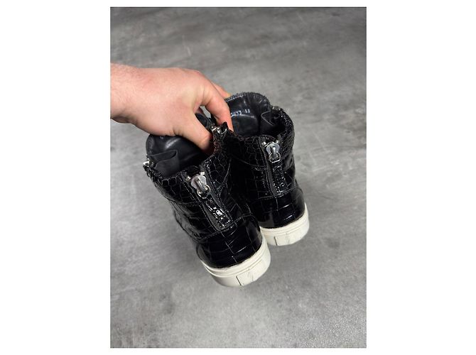 Sneakers Giuseppe Zanotti Donna Pelle Vernice Nera Effetto Coccodrillo - vista 5