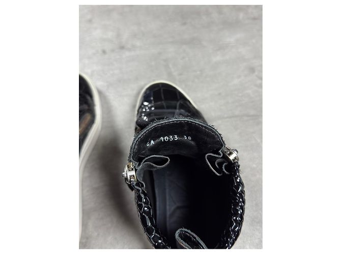 Sneakers Giuseppe Zanotti Donna Pelle Vernice Nera Effetto Coccodrillo - vista 7