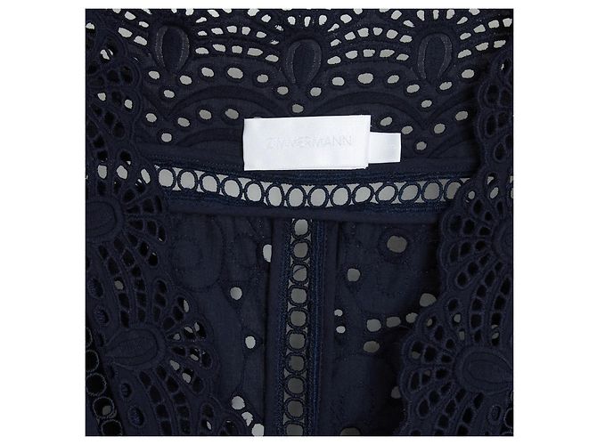 Zimmermann Navy Blaues Baumwollkleid mit Broderie Anglaise Dunkelblau - Ansicht 2