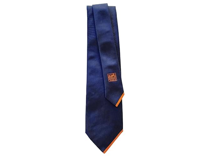Cravatta in seta Hermès blu navy - vista 2