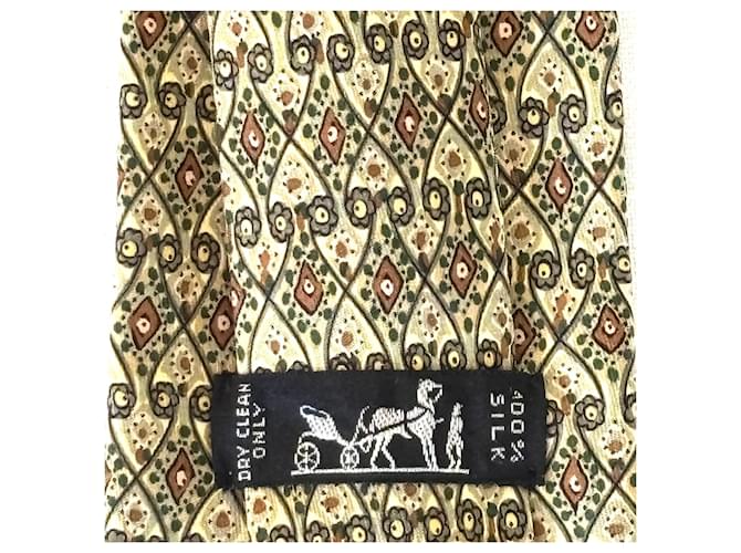 Cravatta in seta stampata Hermès Marrone Rosso Beige Verde - vista 2