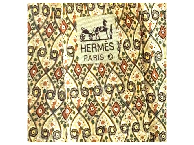 Cravatta in seta stampata Hermès Marrone Rosso Beige Verde - vista 3