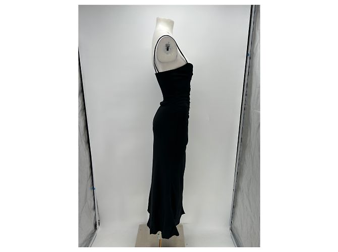 Longchamp Schwarzes langes Seidenkleid - Ansicht 3