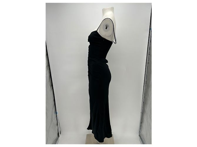 Longchamp Schwarzes langes Seidenkleid - Ansicht 4