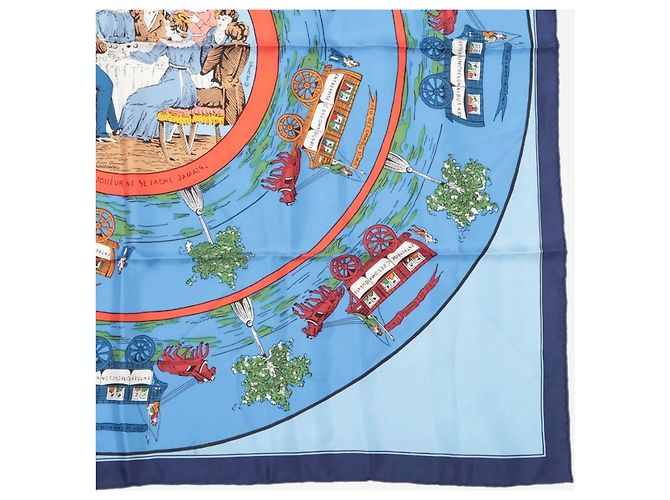 Hermès Sciarpa in seta blu con motivo cavallo e carrozza - vista 2