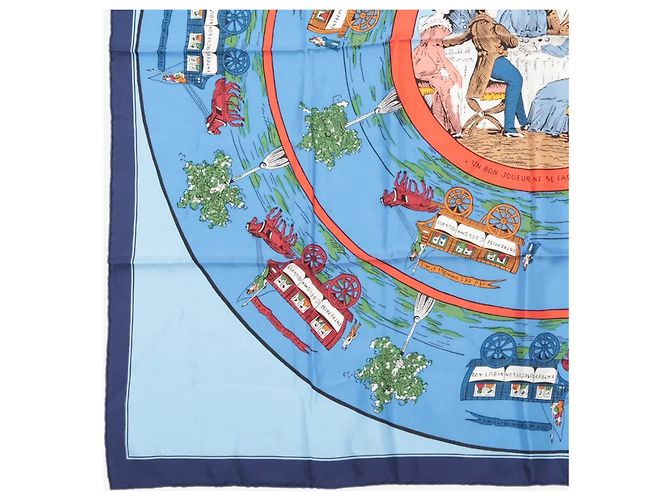 Hermès Sciarpa in seta blu con motivo cavallo e carrozza - vista 3
