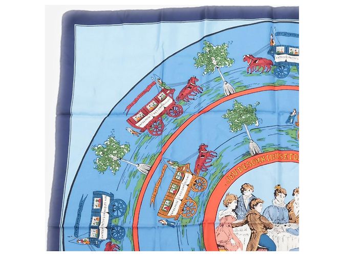 Hermès Sciarpa in seta blu con motivo cavallo e carrozza - vista 7