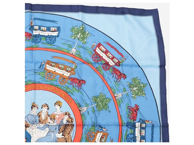 Hermès Sciarpa in seta blu con motivo cavallo e carrozza - vista 8