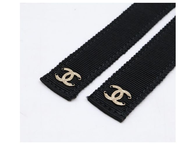 Chanel G20C Grosgrain-Bandgürtel mit Coco Mark Kette Schwarz Golden - Ansicht 2